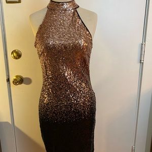 Gold and Black Sequin Party Dress
